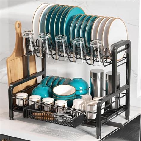 Romision 2 Tier Dish Drying Rack Large Dish Racks And Drainboard Set