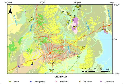 1 Mapa de localização das ocorrências minerais cadastradas no Distrito