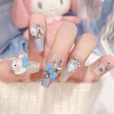 Amazon Pcs Blue Nude Press On Nails Medium Coffin Square Bhlfrh Ballerina Fake Nails