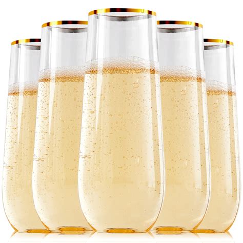 Buy FOCUSLINE 24 Pack 9 Oz Plastic Champagne Flutes Stemless Plastic