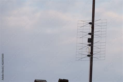 Yagi DVBT Tv Reception Antenna Installed On The Wall Broadband Signal