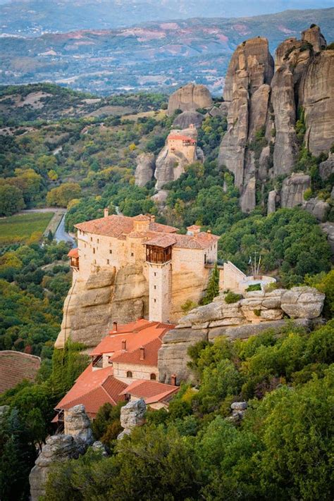 Aerial View of the Historic Holy Monastery of Rousanos in the Meteora ...