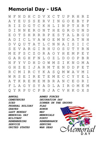 Easy Memorial Day Word Search