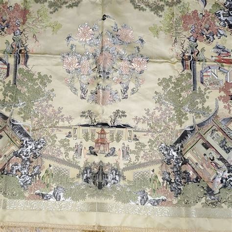 Vintage Dining Vintage Chinese Brocaded Flowers Silk Tablecloths