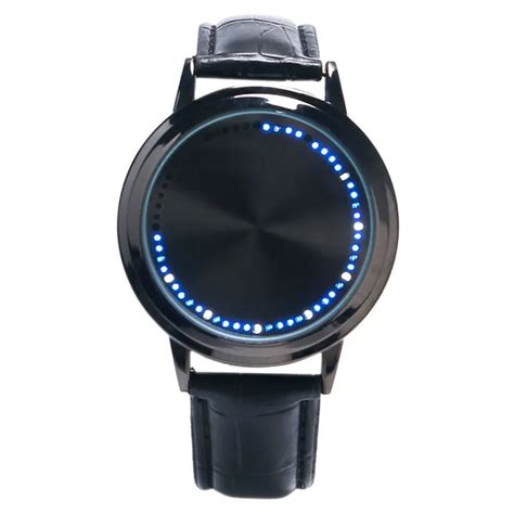 Men Women Touch Screen Led Black Watch Leather Simple Sports Wrist