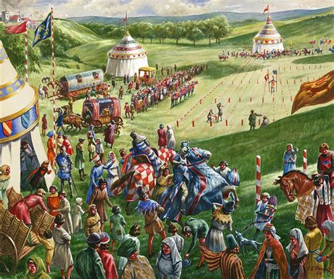 Medieval Tournament Medieval Original Watercolor Painting Painting