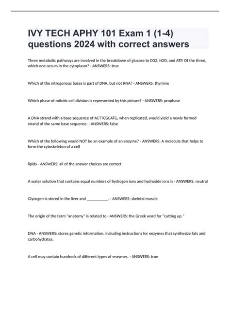 Ivy Tech Aphy Exam Questions With Correct Answers