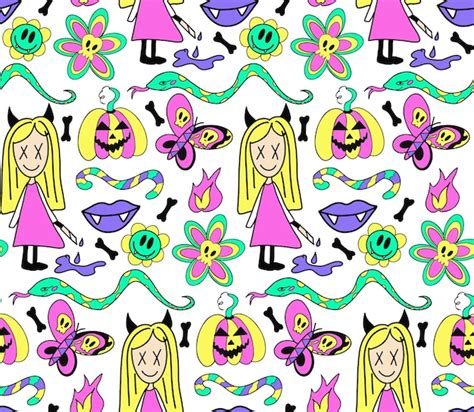 Premium Vector Groovy Halloween Pattern In Retro S Style Psychedelic