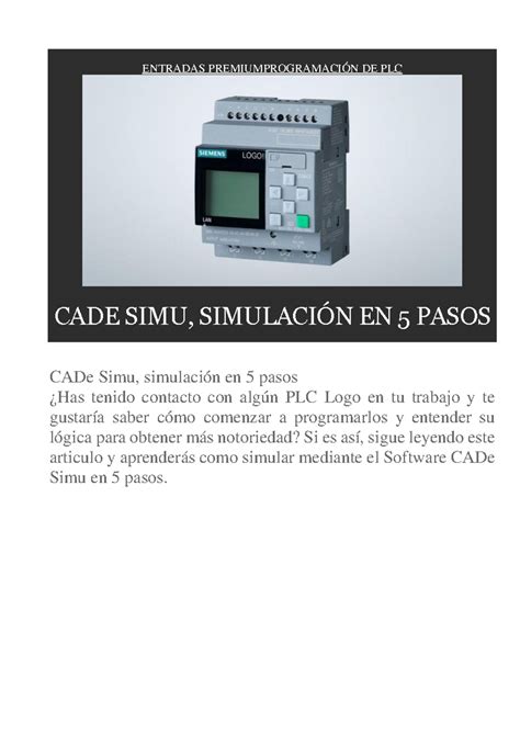 Logo Siemens en cade simu ENTRADAS PREMIUMPROGRAMACIÓN DE PLC CADE