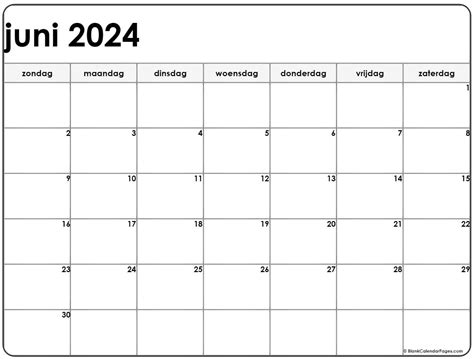 Juni 2024 Kalender Nederlandse Kalender Juni