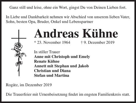 Traueranzeigen Von Andreas K Hne Abschied Nehmen De