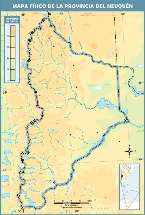 Blank physical map of the Province of Neuquén Gifex