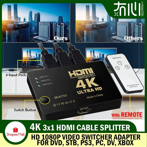 4k 2k 3x1 Hdmi Splitter Hd 1080p Video Switcher Adapter 3 Input 1