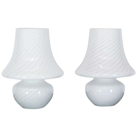 Pair Of Large Vetri Swirl Milk Murano Glass Mushroom Lamps For Sale At 1stdibs Murano Swirl