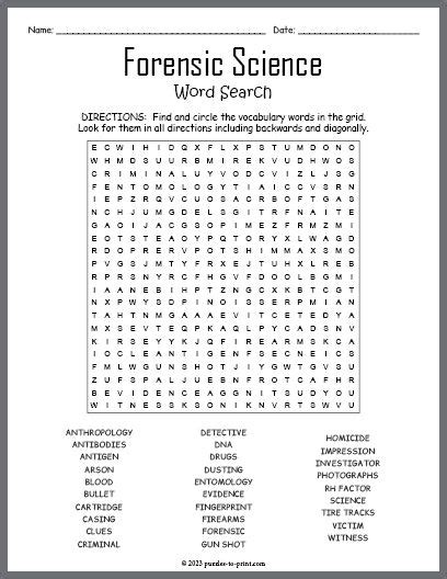 Free Printable Forensic Science Word Search Science Words Science