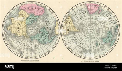 World Northern Hemisphere And Southern Hemispheres Johnson 1861 Old Map