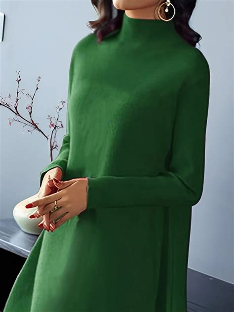 Plain Loose Half Turtleneck Elegant Sweater Dress Stylewe