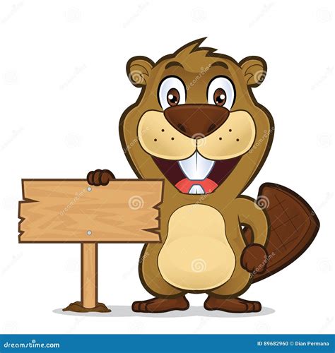 Beaver Holding A Wooden Sign Stock Vector Illustration Of Plank