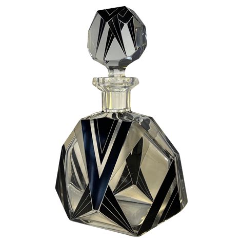 Bohemian Czech Art Deco Crystal Clear Matte Cut Glass Perfume Bottle