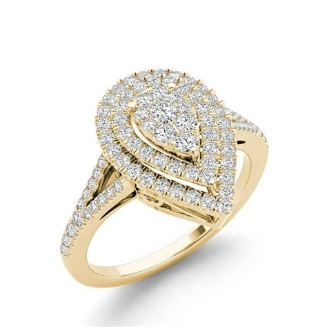 Imperial - Imperial 1/2Ct TDW Diamond 14k Yellow Gold Pear Shape Cluster Halo Engagement Ring (H ...