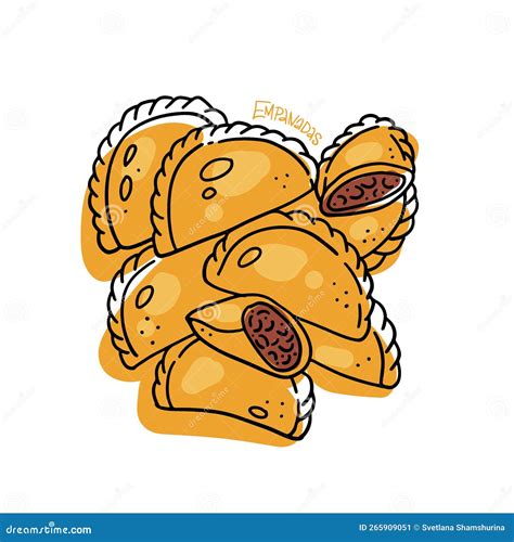 Mexican Empanadas On Plate With Lime Slices Vector Linear Hand Drawing