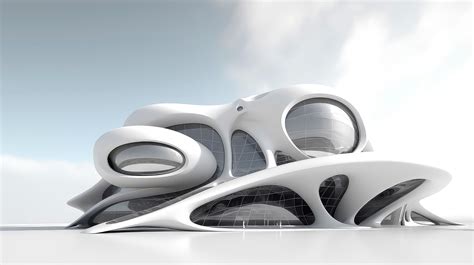 3D futuristic sci-fi white city architecture with organic skyscrapers