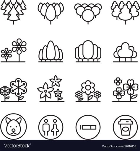 Park Landscape Icon Set In Thin Line Style Vector Image