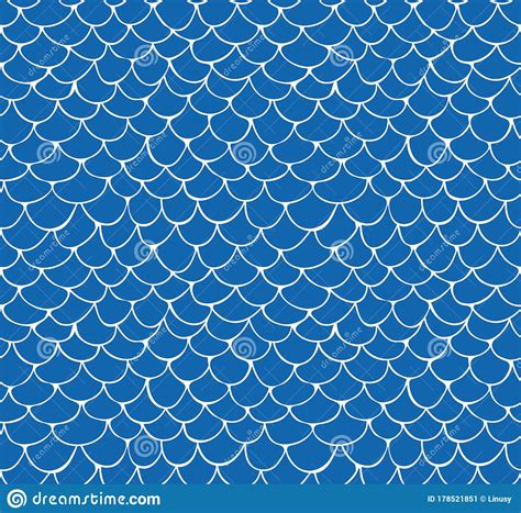 Hand Drawn Seamless Pattern Of Blue Fish Scale Stock Vector