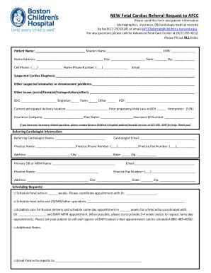 Fillable Online New Fetal Cardiac Referral Request To Afcc Fax Email