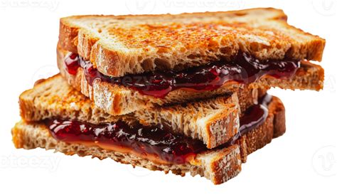 A Close Up View Of A Toasted Peanut Butter And Jelly Sandwich Cut Out