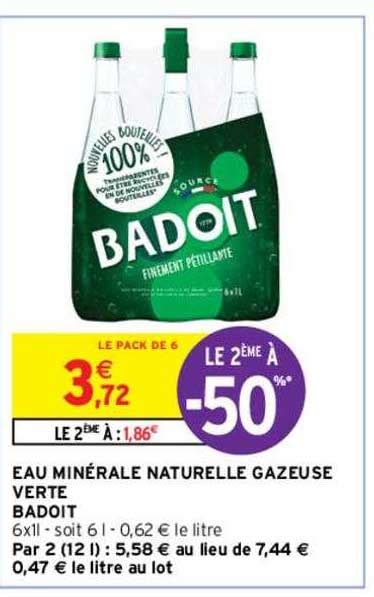 Promo Eau Min Rale Naturelle Gazeuse Verte Badoit Chez Intermarch