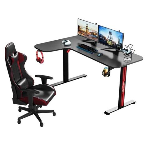 Birou Smart Gaming Cu Lumini Led Rgb Si Folie Carbon Negru 140x100x73