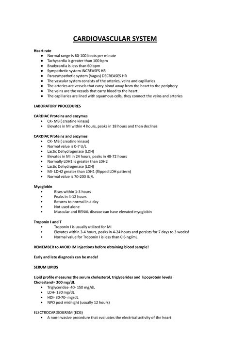 Cardiology Notes Cardiovascular System Notes Cardiovascular System