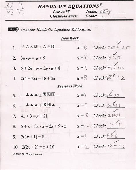 Hands On Equations Worksheets