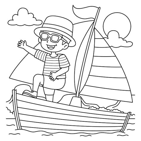 Une Page De Coloriage Mignonne Et Amusante D Un Gar On Sur Le Bateau