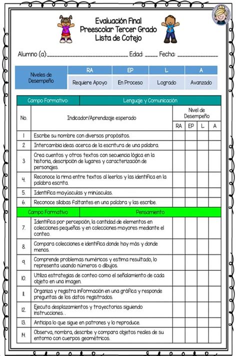 Evaluación Final Para Preescolar Materiales Educativos Para Maestras