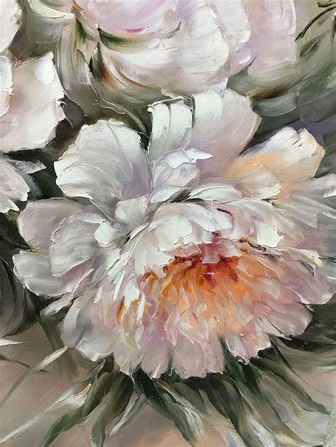 Peonie Astratte Pittura Originale Peonia Parete Arte Grande Fiore