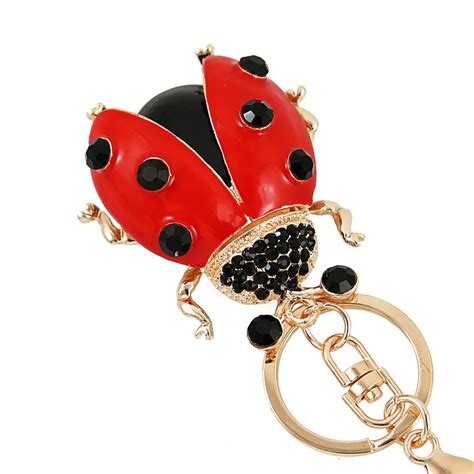 Sanyu Red Rhinestone Ladybug Keychain For Women And Men Alloy Enamel