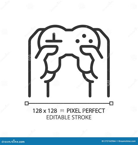 Hands With Controller Pixel Perfect Linear Icon Stock Vector