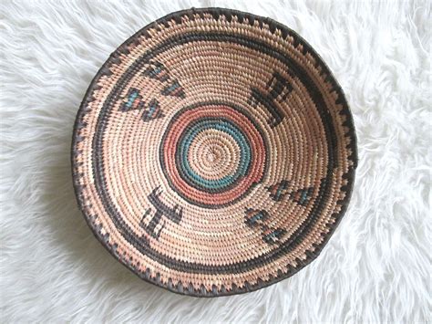 Vintage Coiled Hand Woven Aztec Tribal Home Decor Basket Etsy