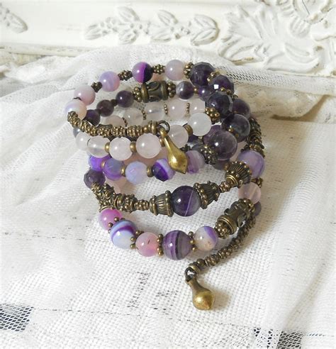 Purple Memory Wire Bracelet Purple Cuff Bracelet Amethyst Etsy