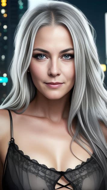 Premium Photo Portrait Of A Beautiful Blonde Woman In Black Lingerie On The City Background