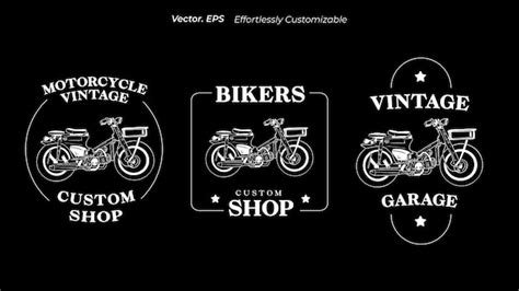 손으로 그린 빈티지 맞춤형 오토바이 커버 없이 오토바이 수리 서비스 블럼 배지 단색 프리미엄 벡터