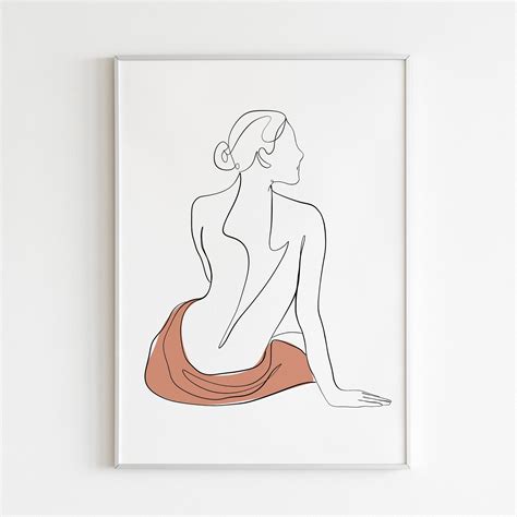 Naked Woman Back With Towel Line Art Female Body Line Art Prints Nude Woman Body Wall Poster