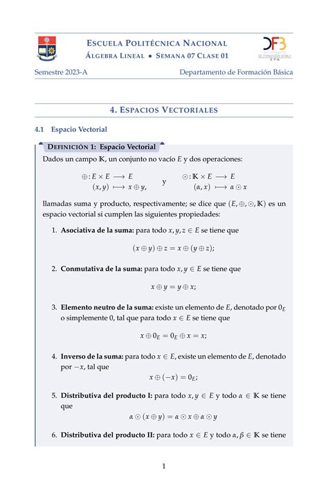 Solution Propiedades De Espacios Vectoriales Semana Clase Algebra