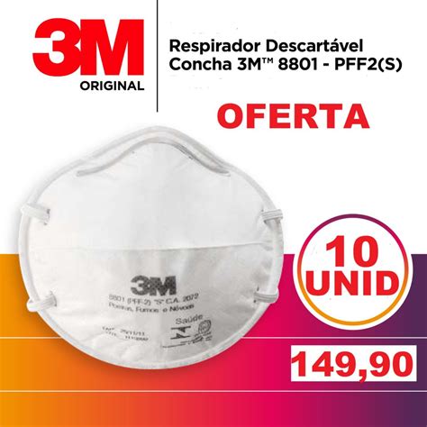 10 dez Máscaras Respirador 3M Tipo Concha 8801 PFF2 CA 2072 ABNT NBR