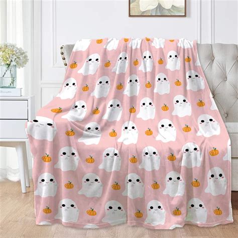 Amazon Cute Ghost Pumpkin Pink Blanket Halloween Lightweight Throw