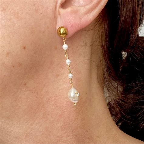 Long Dangle Pearl Earrings Bridal Long Pearl Drop Earrings Hand Wired