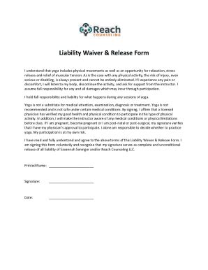 Fillable Online Yoga Class Agreement Release And Waiver Of Liability