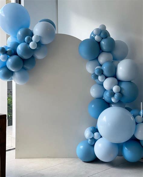 Into the blue balloon garland dusty blue slate fog grey pastel baby shower bachelorette party ...